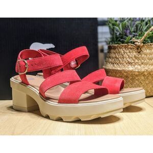 SOREL Red Glo Joanie Heel Ankle Strap Platform Sandals Women's 9.5 NIB